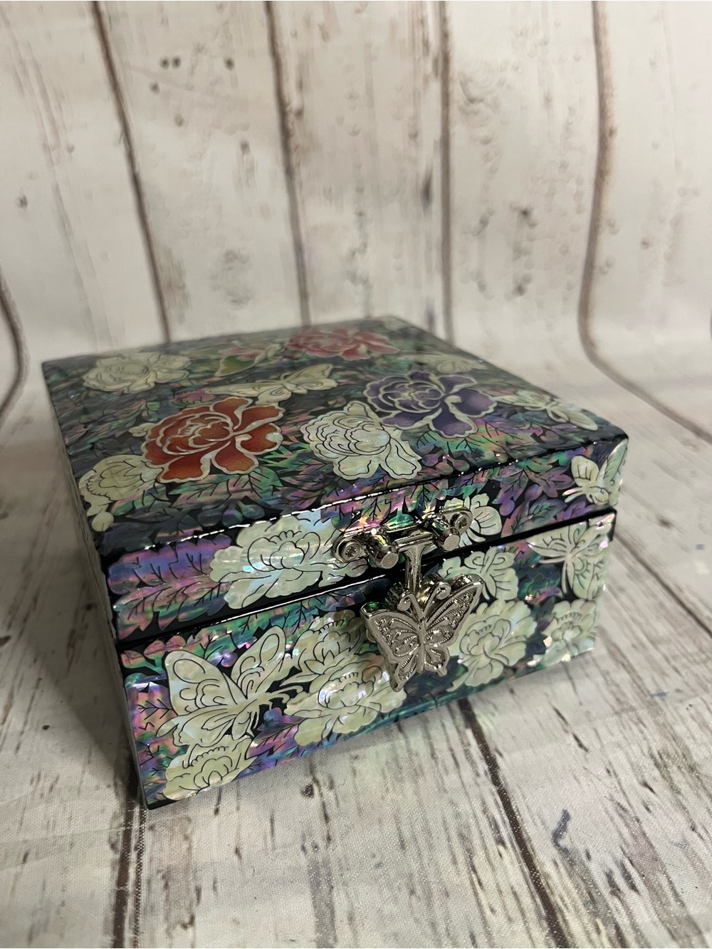 Mother of Pearl Black Lacquer Jewelry Box Vintage Korean Jewelry Organizer